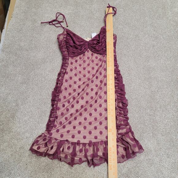Vtg Y2K romantic Milkmaid Feminine Polkadot Mesh Ruched Ruffle Slip Dress medium - Picture 6 of 12